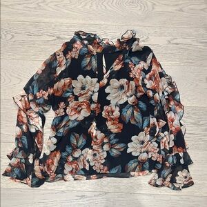 NICHOLAS Floral Chiffon Blouse - Black and Orange